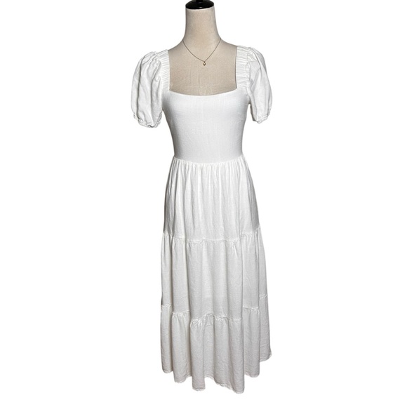 Sadie & Sage Dresses & Skirts - Sadie & Sage White Cottagecore Puff Sleeve Tie Back Midi Dress Boho Prairie S